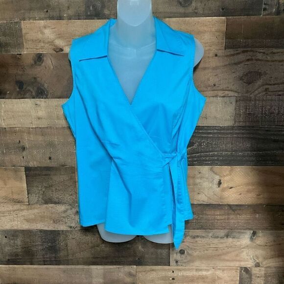 Elementz Top Wrap V Neck Surplice Front Teal Blue Green Button Tie Wrap Medium - Picture 12 of 13